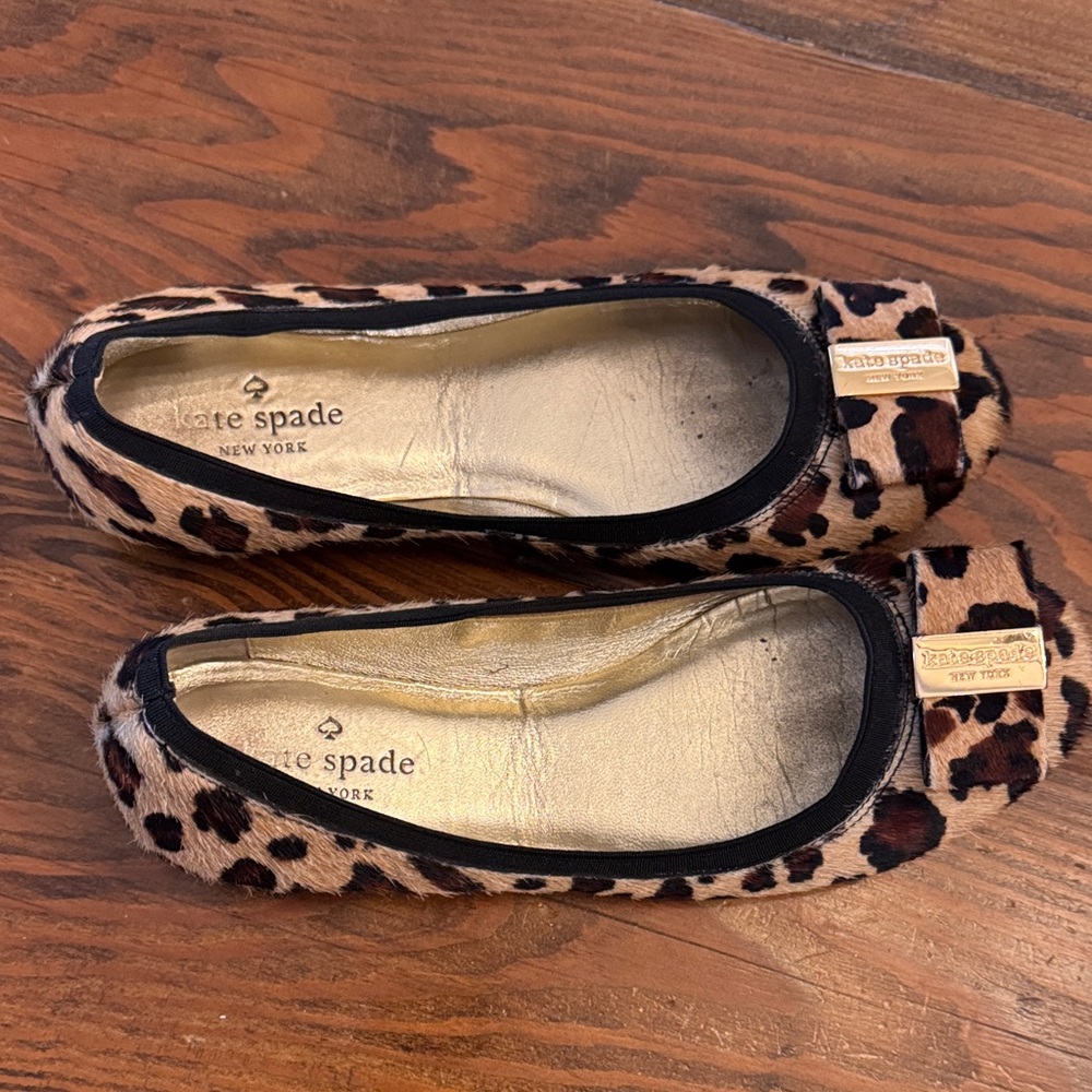 Kate Spade Animal Print Ballet Flats with Gold Detail